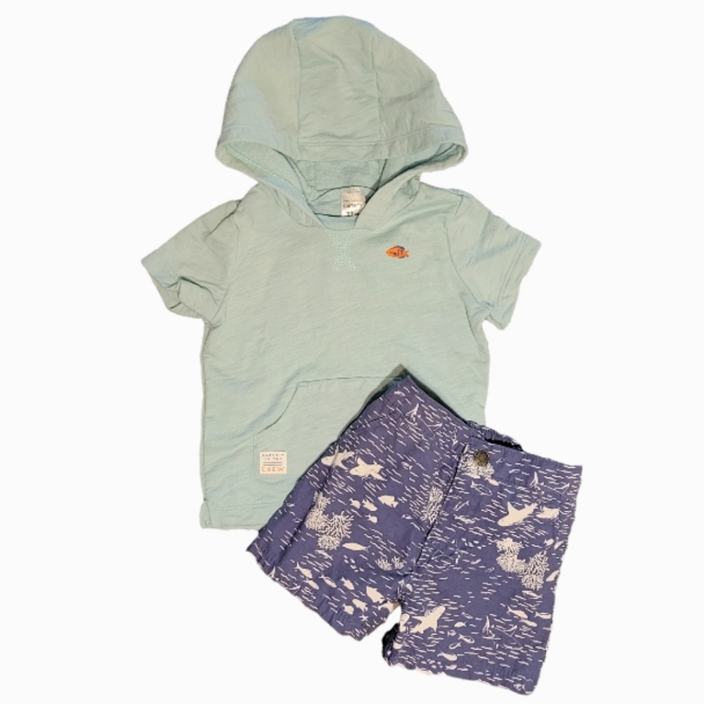 NWOT Carter's Short Sleeve Hoodie top & Shorts Matching Set Size12M